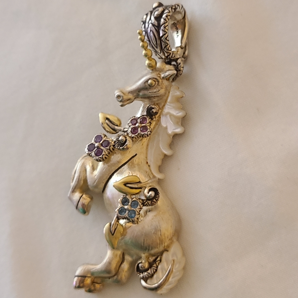 Barbara Bixby 18K & Sterling unicorn pendant